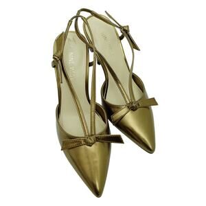 Nine West Metallic Bronze Slingback Stiletto Pointed Toe Bow Heels - Size 6.5